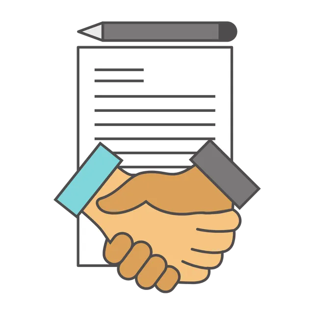 Handshake over a signed contract illustration