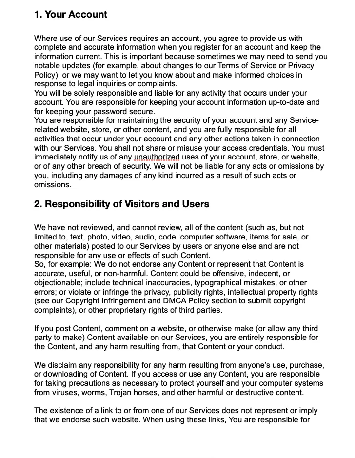 Terms of service page 1 preview