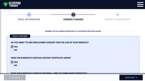 privacyterms.io disclaimer generator choose clauses
