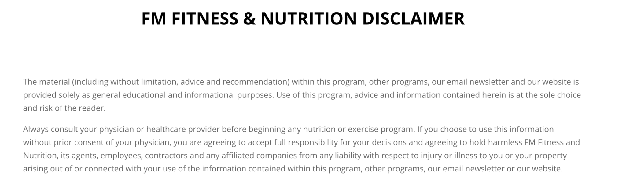 Fitness Disclaimer with Examples · PrivacyTerms.io