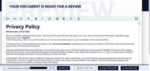 privacyterms.io privacy policy generator review page
