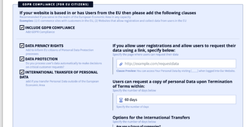 privacyterms.io privacy policy generator GDPR section