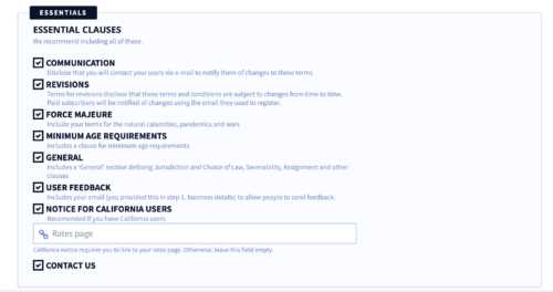 privacyterms.io terms and conditions generator the essentials section