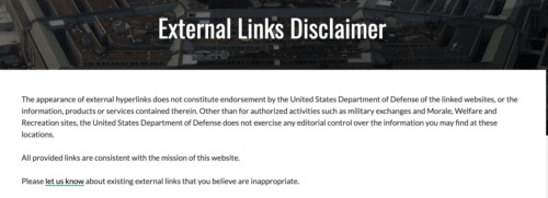 US Department of Defense external links disclaimers